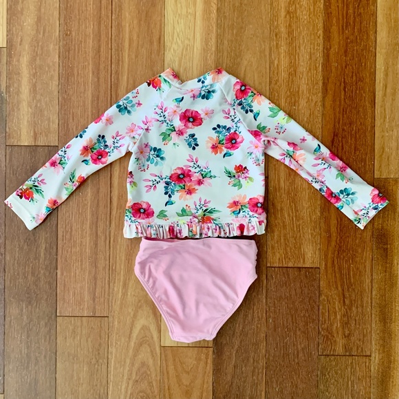 Baby Toddler Little Me Pink Floral Ruffle 2 Piece Swimsuit Rashguard 24 Months - Picture 2 of 3